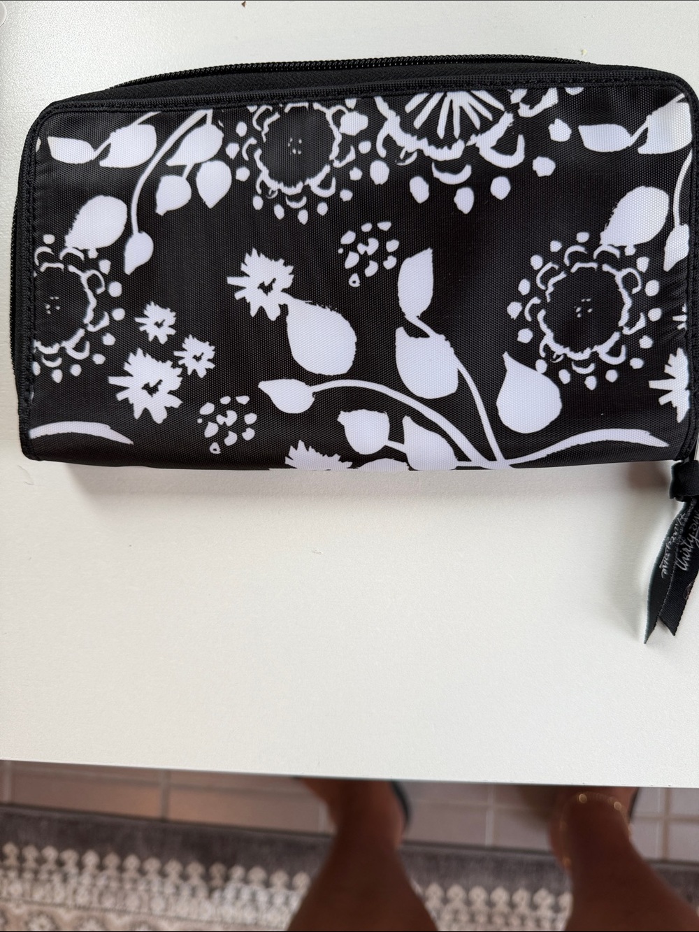 thirty-one Black & White Floral Zip Pouch for coupons or wallet